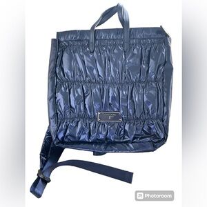Tahari Women's Medium Navy Gigi Shiny Nylon Backpack / Purse MSRP $109. New